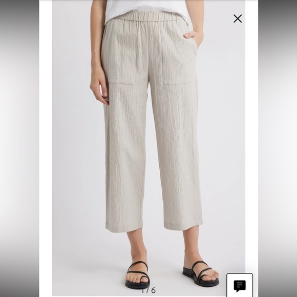 Eileen Fisher Pants - Eileen Fisher Stretch Organic Cotton Crop Pants Wide Leg Large Greige Chalk